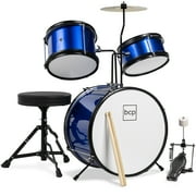 Best Choice Products Kids Beginner 3-Piece Drum, Musical Instrument Set w/ Sticks, Cushioned Stool, Drum Pedal - Blue