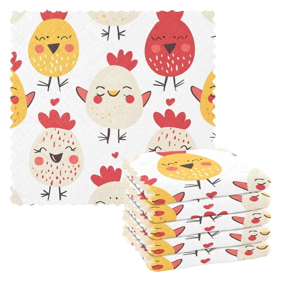 6 Packs Cute Chicken Face Kitchen Dish Towels Soft Absorbent Dish Cloths 11"x11"