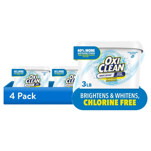 (4 pack) OxiClean White Revive Laundry Whitener and Laundry Stain Remover Powder, 3 lb