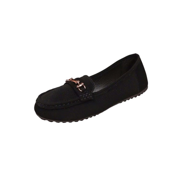 KEGIRLOM Women's Fashionable Casual Versatile Plus Size Breathable Loafers Solid Color Round Toe Closed Heel Flat Soft Sole One-Foot Shoes Black 8.5