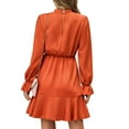 thumbnail image 3 of Pure Color Long Sleeve Ruffle Dress Half High Neck Casual A Line Patchwork Dress for Women Autumn Winter Orange XL, 3 of 6