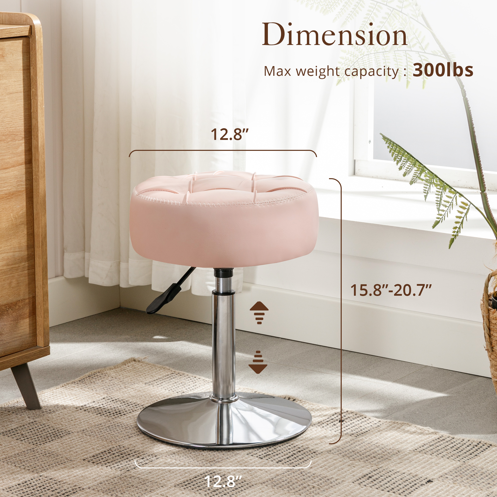Dycanpo 360° Swivel Vanity Stool, Adjustable Height, Pink photo 2