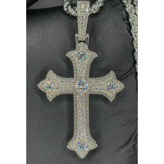 3.00Ct Round Cut Lab Created Diamond Cross Pendant 14K White Gold plated Free Chain 2 inch