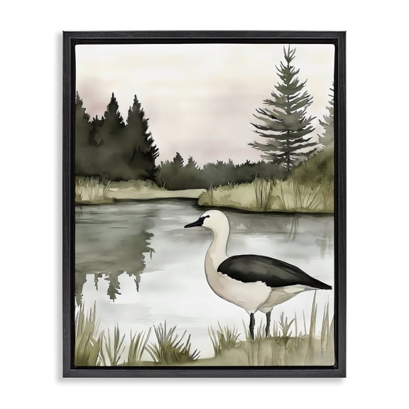 Stupell Industries Farmhouse Springtime Serenity Duck Black Floating Frame Canvas Art, 17 x 21, by Riley B