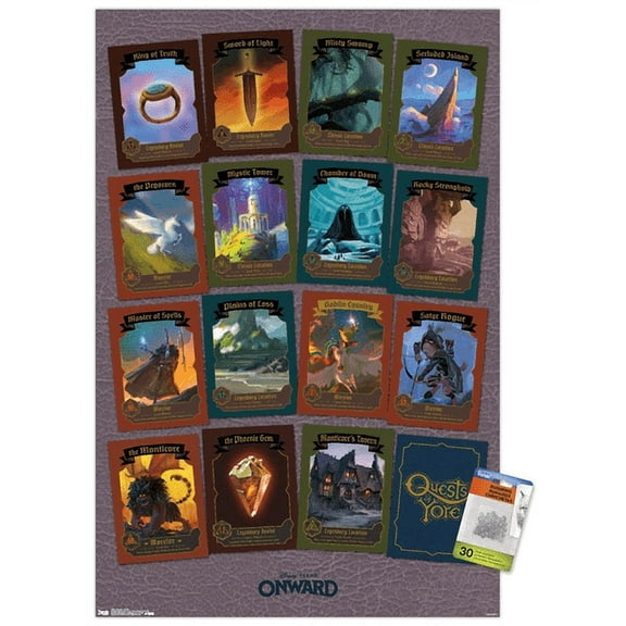 Disney Pixar Onward - Cards Wall Poster with Pushpins, 22.375" x 34"