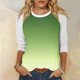 thumbnail image 2 of Camisas de Manga Corta para las Mujeres, 3/4 Manga Color Sólido Gradiente Impreso Cuello Redondo Casual Top Hecho de Tejido Súper Suave, Blusas de Manga Corta para las Mujeres, 2 of 5