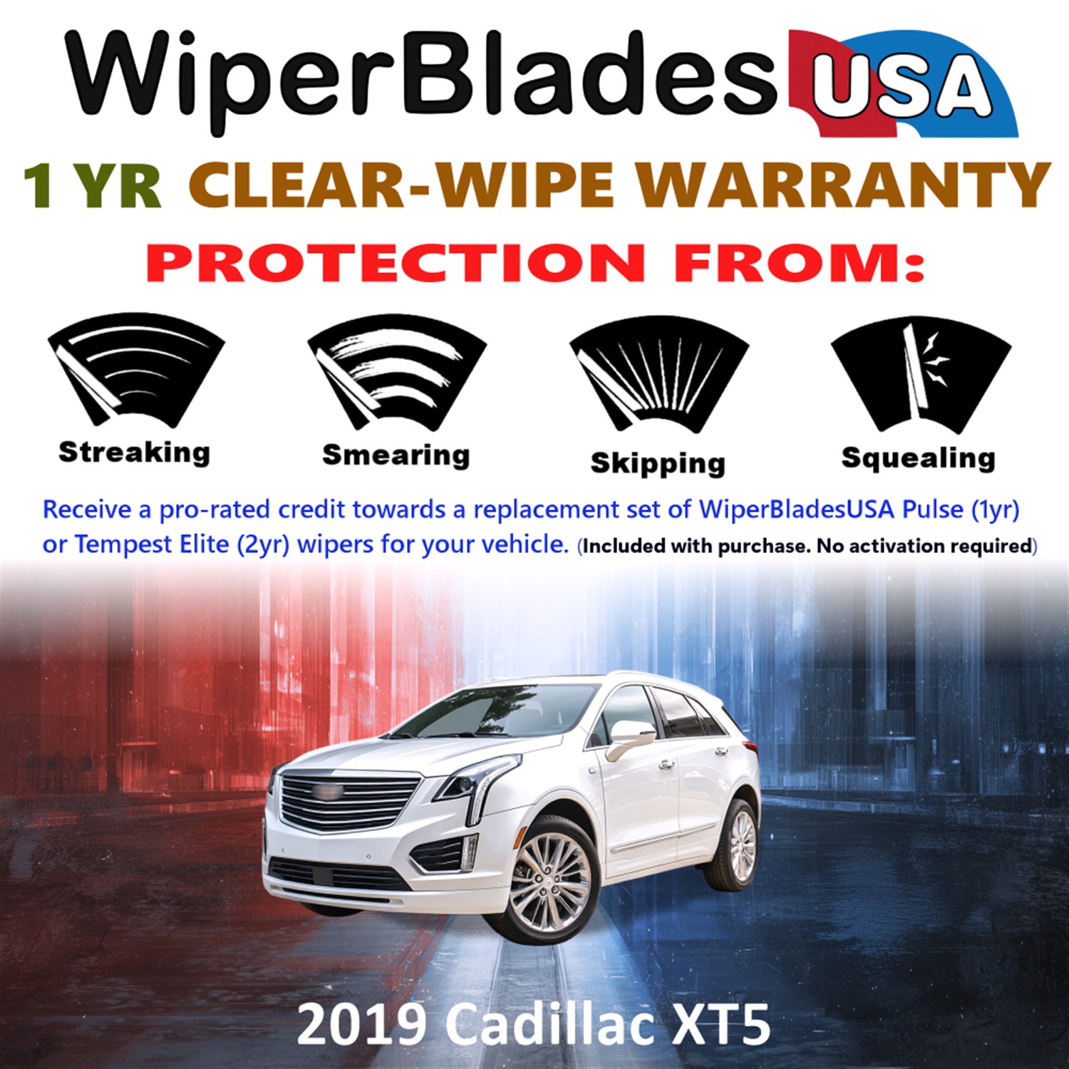 2019 Cadillac XT5 Beam Wiper Blades Wipers w/1yr Warranty (Set of 2) (WiperBladesUSA)