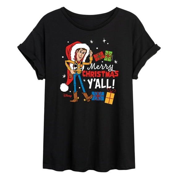 Toy Story - Merry Christmas Yall Woody - Juniors Ideal Flowy Muscle T-Shirt