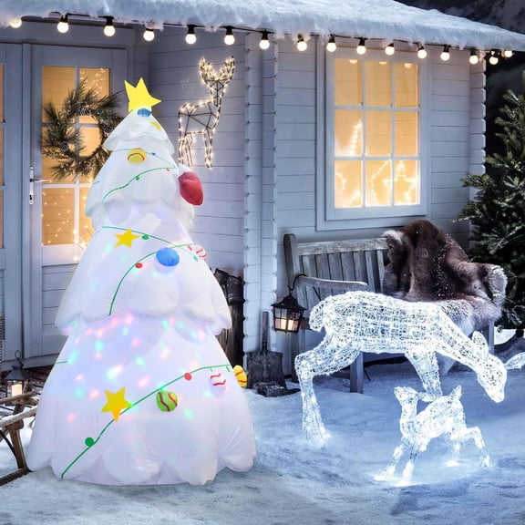 THUNDERBAY 8 FT Inflatable Christmas Tree with Rotating LED Lights Blow Up Christmas Decorated White Christmas Tree, Indoors, Yard, Garden, Lawn