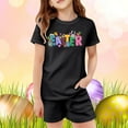 thumbnail image 2 of MIXUE Kids Toddler Girls Outfit Sets Summer Easter Bunny Print Cartoon Crew Neck Short Sleeve T Shirt Tops Shorts Two Piece Pajamas Sportwear,Black,5-6 Years, 2 of 4