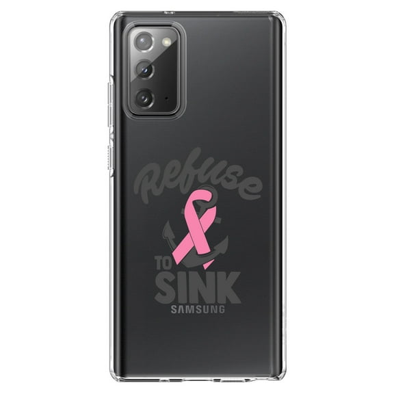 DistinctInk Clear Shockproof Hybrid Case for Galaxy Note 20 ULTRA (6.9" Screen) - TPU Bumper Acrylic Back Tempered Glass Screen Protector - Pink Ribbon Cancer - Refuse to Sink Anchor