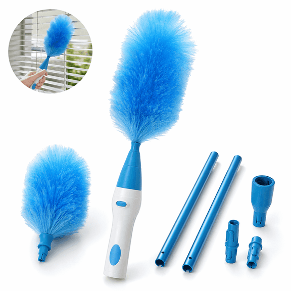Electric Spin Duster, 360° Rotating Cordless Dusting Brush with 2 Extendable Poles and 3 Brush Heads, Rechargeable Power Duster