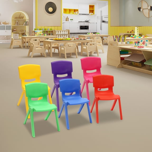 6 Pack Kids Stackable Chairs, Plastic School Chair Set, 220.5 lbs Capacity, Lightweight Classroom Chairs for Daycare, Multicolor
