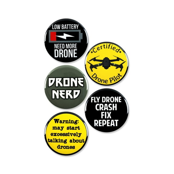 5 Pack - Drone Pilot and Enthusiast Pinback Buttons - 2.25 Inch