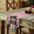 thumbnail image 3 of Table Runner Dresser Scarves Winter Christmas Snowman with Scarf Cotton Linen Burlap Table Cover Snowflake on Pink Burlap Table Runners for Family Kitchen Dining Holiday Party Banquet Decor, 3 of 5