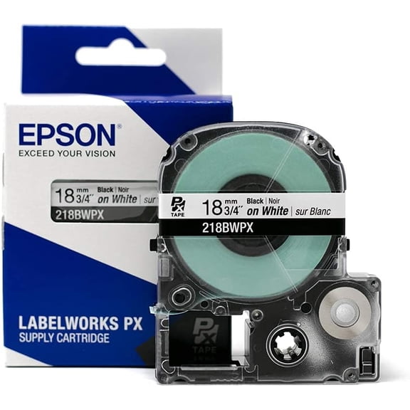 Epson LABELWORKS 218BWPX - Black on White PET Label Maker Tape - 3/4" (18MM) Wide, 30 ft