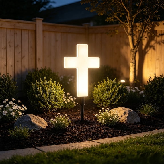 Feledorashia Solar Cross Garden Light, Outdoor Memorial Stake, Automatic Decorative Lighting for Garden Pathway Yard Flowerbed and Remembrance Setting, Plastic Solar Powered Illuminated Cross Decor