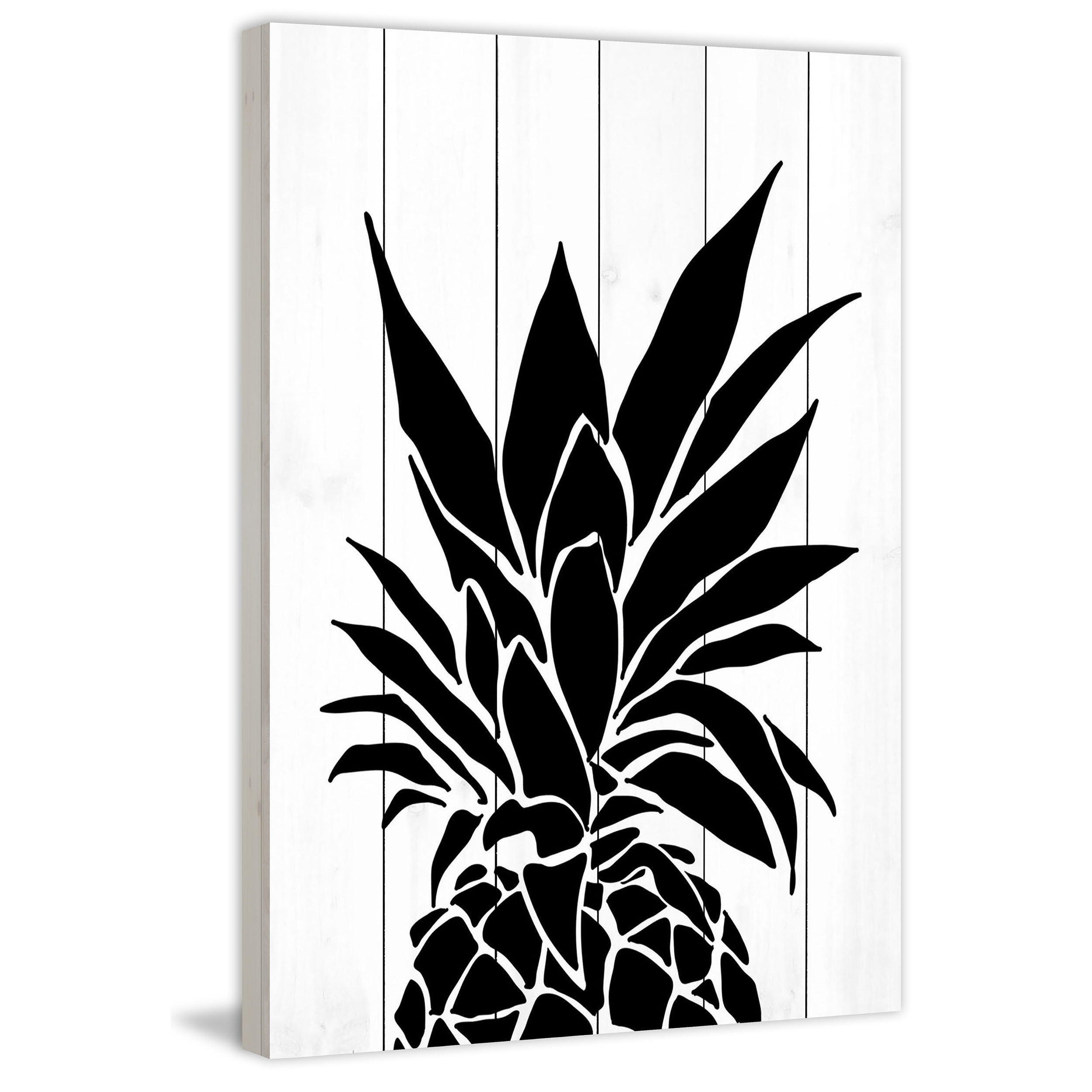 "Black Pineapple" Painting Print on White Wood
