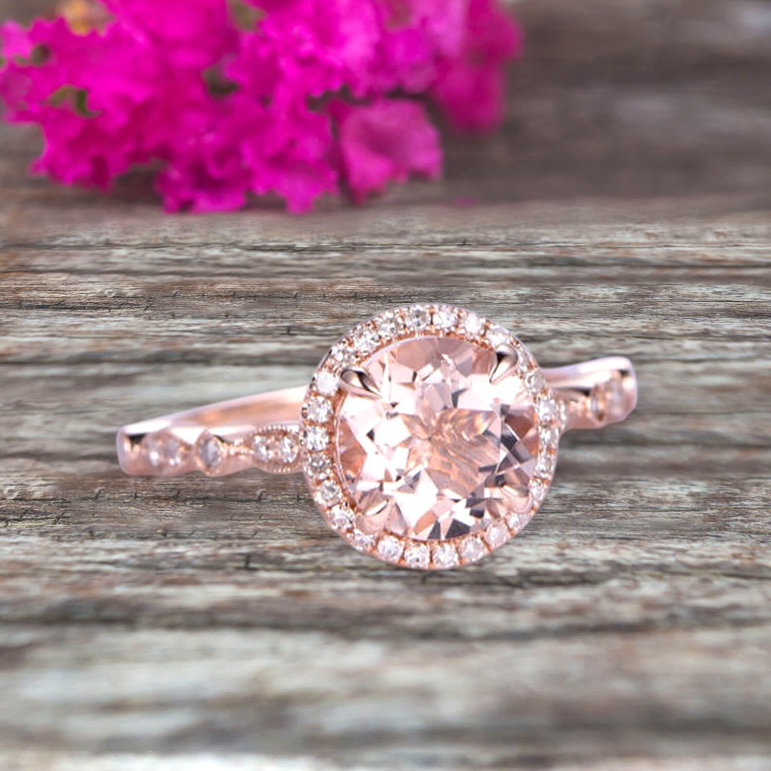 Cushion Morganite 10x8 Solitaire Engagement Ring 14k Rose Gold - The Emily
