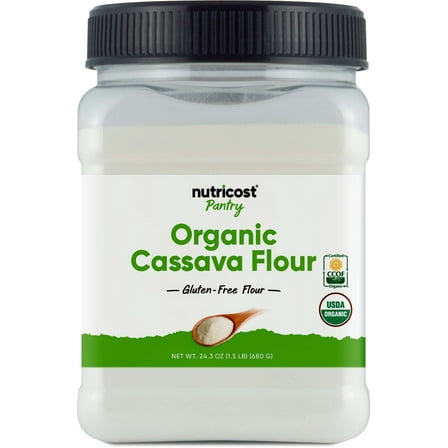 Nutricost Pantry Organic Cassava Flour (1.5 Pound Bottle) Gluten Free, Non-GMO, Vegan Pure Powder For Baking, Cooking, Etc.