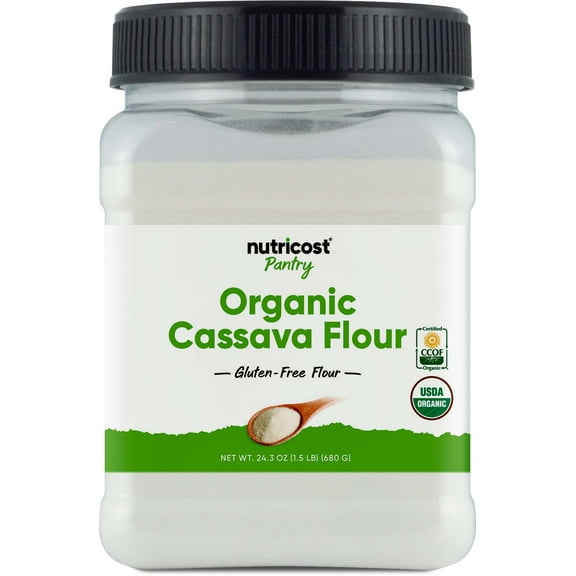 Nutricost Pantry Organic Cassava Flour (1.5 Pound Bottle) Gluten Free, Non-GMO, Vegan Pure Powder For Baking, Cooking, Etc.