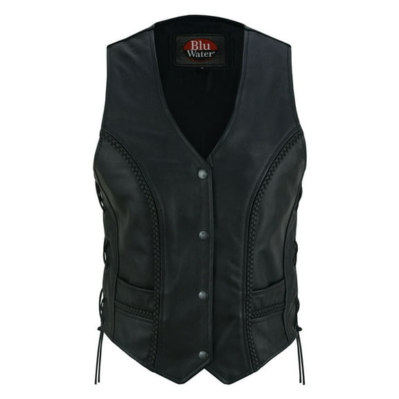 Daniel Smart XS to 5XL Biker Vest for Women Black Leather Vest with Stylish Side Laces