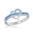 thumbnail image 2 of 925 Sterling Silver Rhodium Plated Open Heart Created White/Blue Inlay Opal Ring Including 6mm Round Created Blue Opal Stud Earrings Jewelry Set, 2 of 5