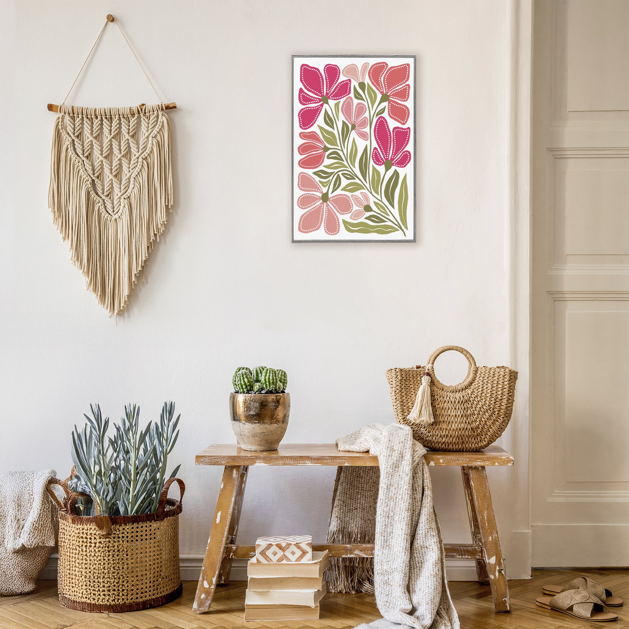 Stupell Industries Bold Midcentury Blooms Gray Framed Giclee Art, design by Martina Pavlova