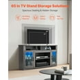 thumbnail image 2 of VEVOR TV Stand for TVs up to 65 inch, Farmhouse Entertainment Center with Light Strip, Wooden TV Cabinet Storage with Glass Doors and Adjustable Shelves, Console Table for Living Room, Bedroom, Gray, 2 of 9