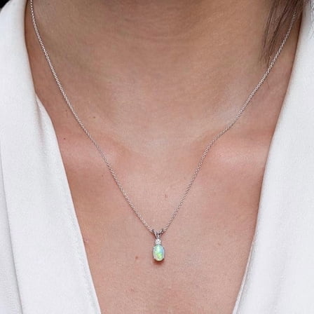 GemEmoprium Oval Pendant White Opal Pendant Necklace 925 Sterling, Silver