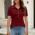 thumbnail image 6 of WTXUE Polos, Womens Summer Daily Casual V Neck Shirts Short Sleeve Tops Collared Blouses Loose Fit Shirt, Women, Burgundy L, 6 of 9