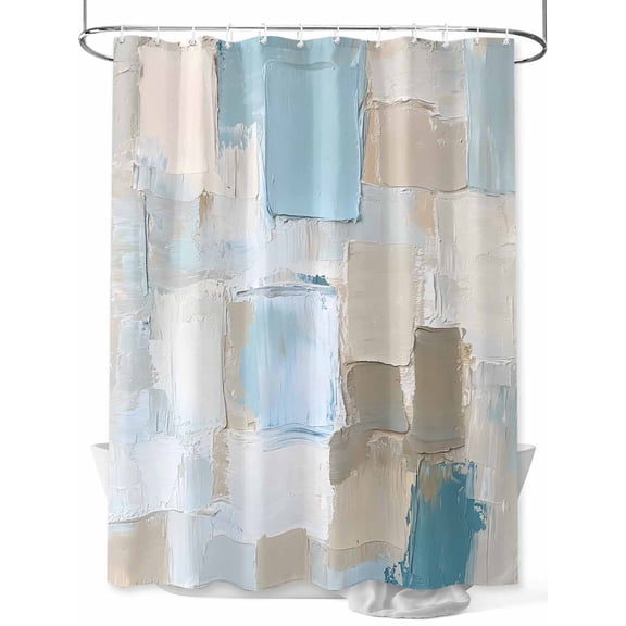 Fsddascl Modern Abstract Shower Curtain Set - Small 36" x 72" Washable Bathtub Curtain with 12 Hooks, Blue Beige Oil Painting Art Waterproof Fabric Stall Shower Curtains for Bathroom/Bathtub Décor