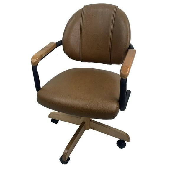 Swivel Metal Dining Caster Chair with Upholstered Back Brown on Black
