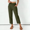 thumbnail image 4 of FRSASU Women's Pull on Imitation Cotton Linen Pants Summer Solid Color High Waisted Cropped Pants with Pockets Army Green, 4 of 8