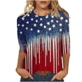 thumbnail image 4 of Babysbule Star Print Gradient Independence Day Crew Neck 3/4 Sleeve Casual T-Shirt Women's Relaxed Fit Top S-XXXXXL, 4 of 5