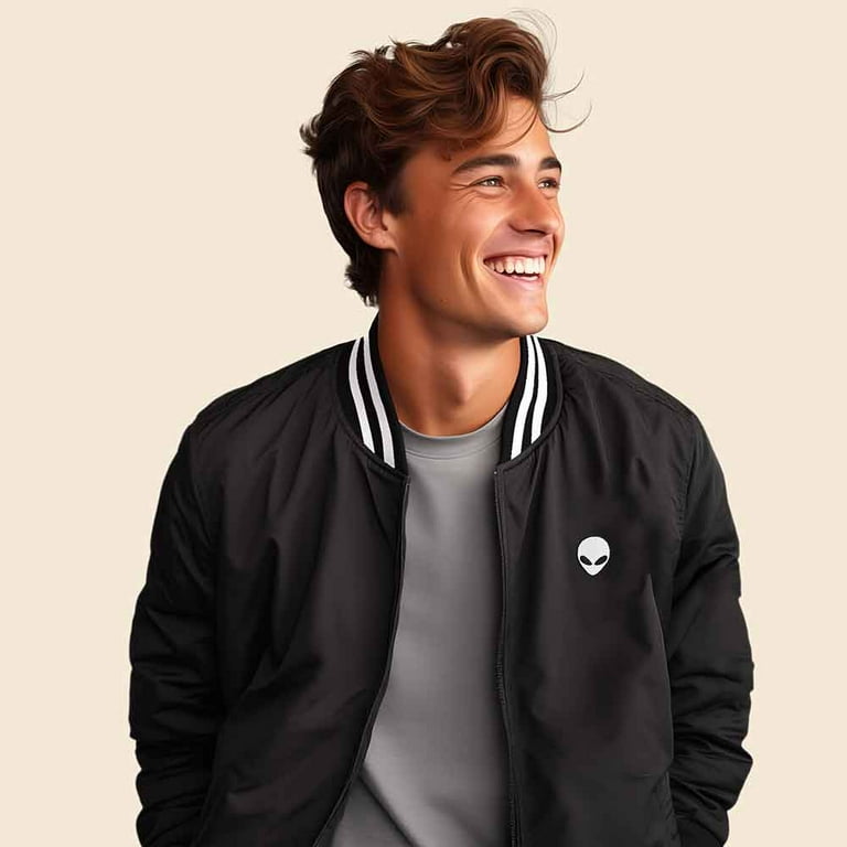 Dalix Alien Embroidered Bomber Jacket Lightweight Zip Windbreaker
