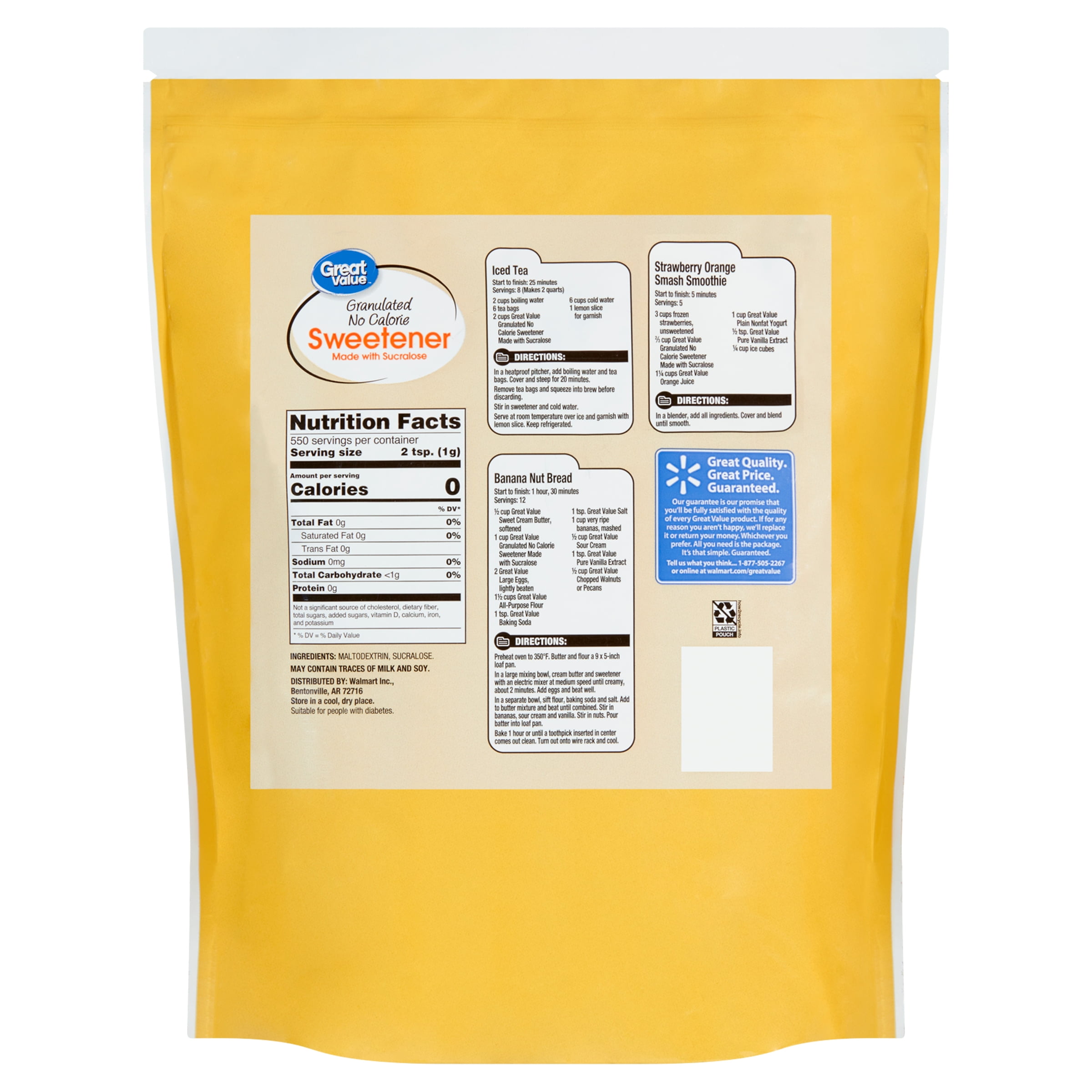 Great Value Granulated No Calorie Sweetener, Value Pack, 19.4 oz