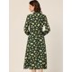 thumbnail image 4 of Vestido midi fluido informal con cinturón y manga larga con cuello de pajarita y estampado floral para mujer Verde oscuro-Floral XS, 4 of 5