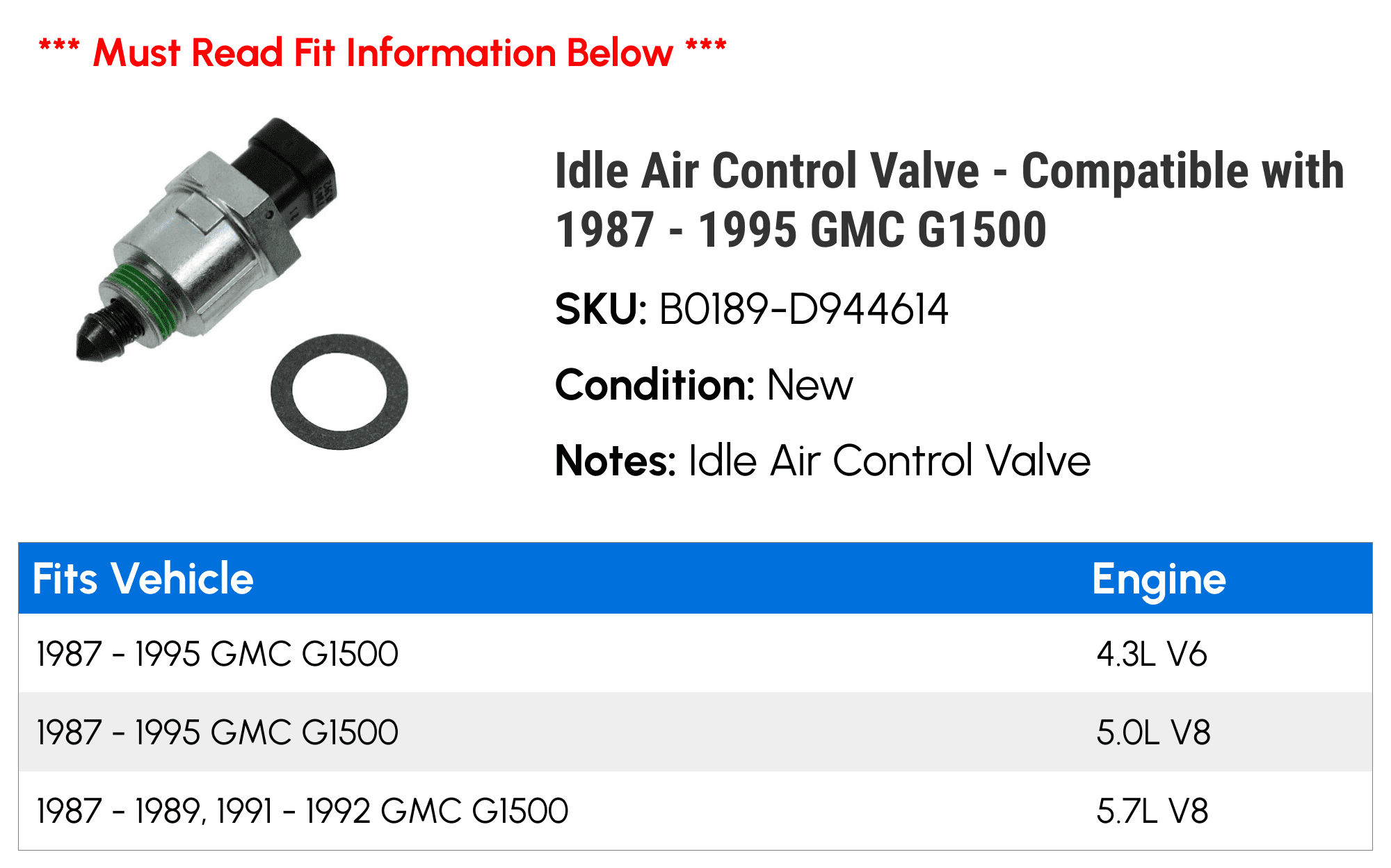 Idle Air Control Valve - Compatible with 1987 - 1995 GMC G1500 1988 1989 1990 1991 1992 1993 1994