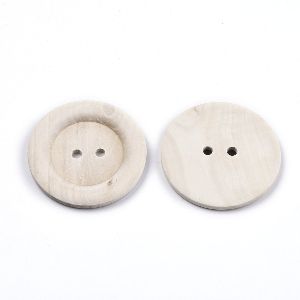 100 pc Large Natural Wood Buttons 2-Hole Wide Rim Unfinished Wooden Button Flat Round PapayaWhip 59~60x5mm Hole: 5mm Wood