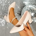 thumbnail image 5 of Women's Pointed Toe Pumps Leather Chunky Block Low Heels Dressy Shoes Comfortable Slip On Wedding Bride Shoes, 5 of 7