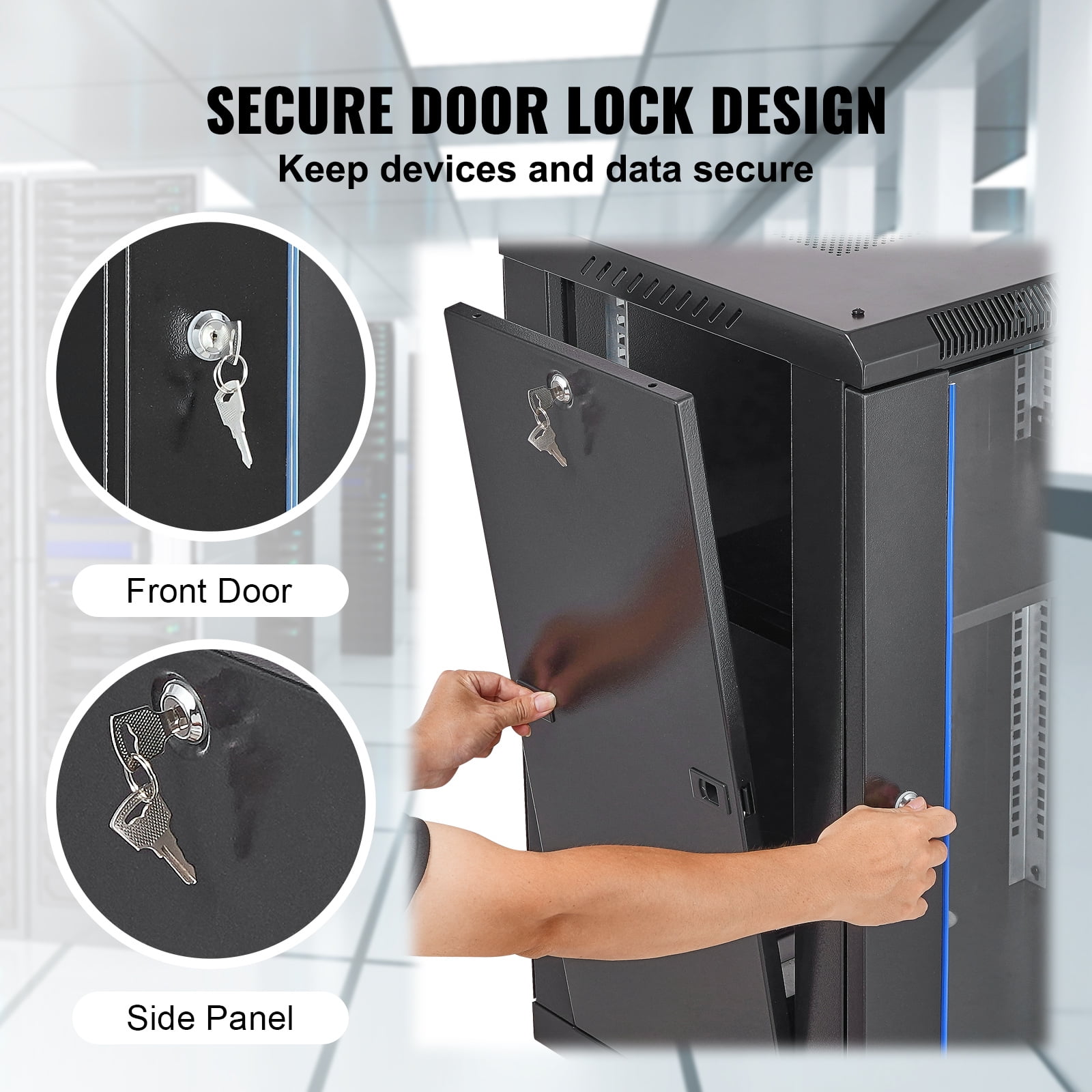 KFFKFF 15U Wall-Mounted Network Cabinet, 500 lbs Ground Load Capacity, Server Rack Enclosure with Lockable Tempered Glass Door, Removable Side Panels, Durable Q235 Carbon Steel