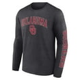 thumbnail image 2 of Men's Fanatics Heather Charcoal Oklahoma Sooners Distressed Arch Over Logo Long Sleeve T-Shirt, 2 of 3