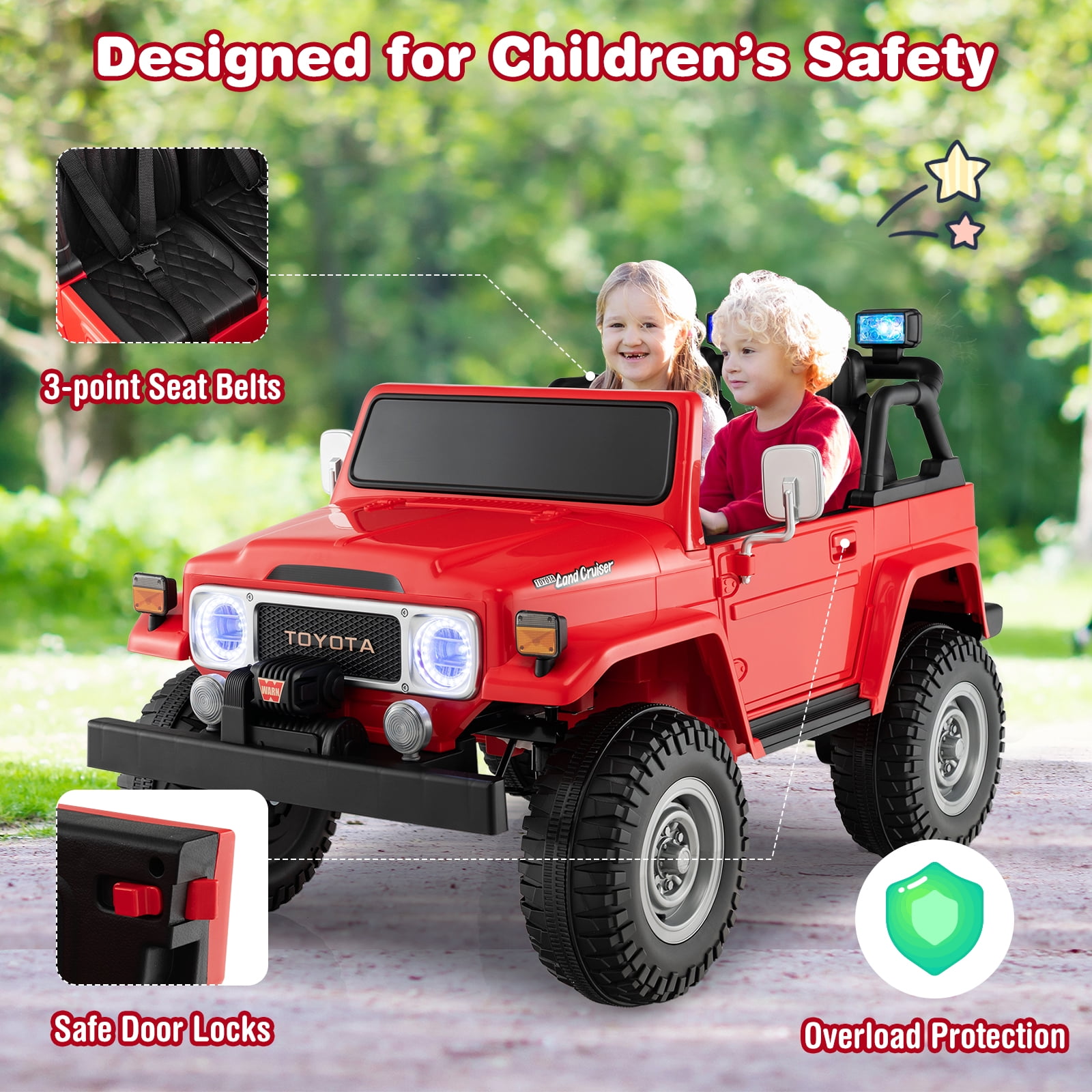 Infans 2 Seater Ride On Truck Car 12V Licensed Toyota FJ40 RC w/ Laser Light & Music