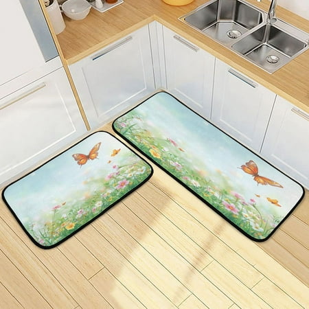 

Kitchen Rug Set 2 Pieces Non Slip Kitchen Mat for Kitchen Home Floor Sink 47 x19 +27 x19 Beautiful Spring Background