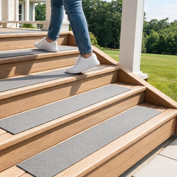 GARITIN 10 Pack Anti Slip Stair Treads, 24"x6" Self Adhesive Stair Grips, Waterproof Non-Slip Step Mats for Indoor & Outdoor