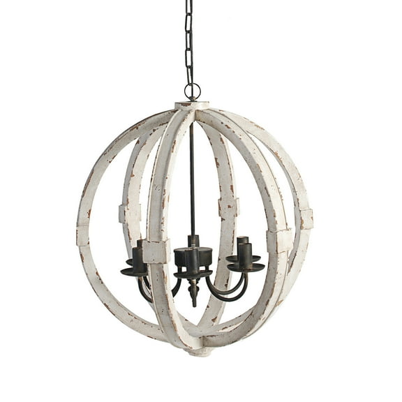 22 Inch 6 Light Wood Chandelier, Candelabra Style,Classic, White Finish, Saltoro Sherpi