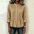 thumbnail image 4 of CHGBMOK Women's Fall Tops Crew Neck Long Sleeve Shirts with Button Down Casual Pleated Blouses, 4 of 6