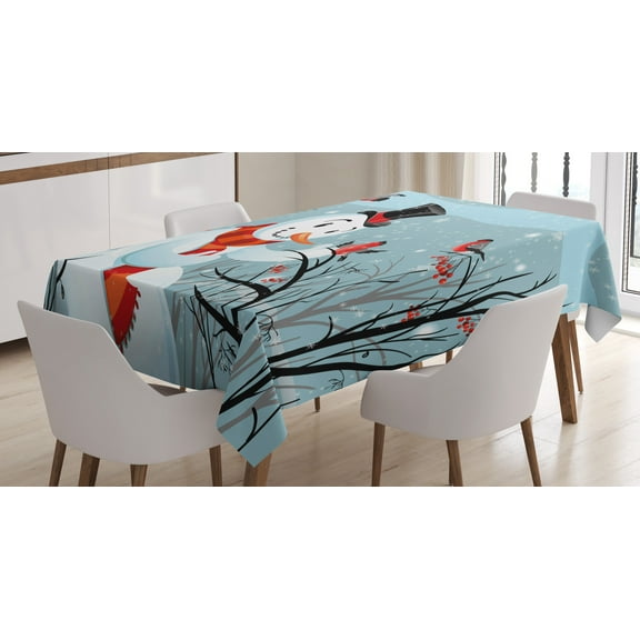 Ambesonne Christmas Tablecloth Rectangular Table Cover, Snowy Winter Tree, 60"x84", Almond Green Orange