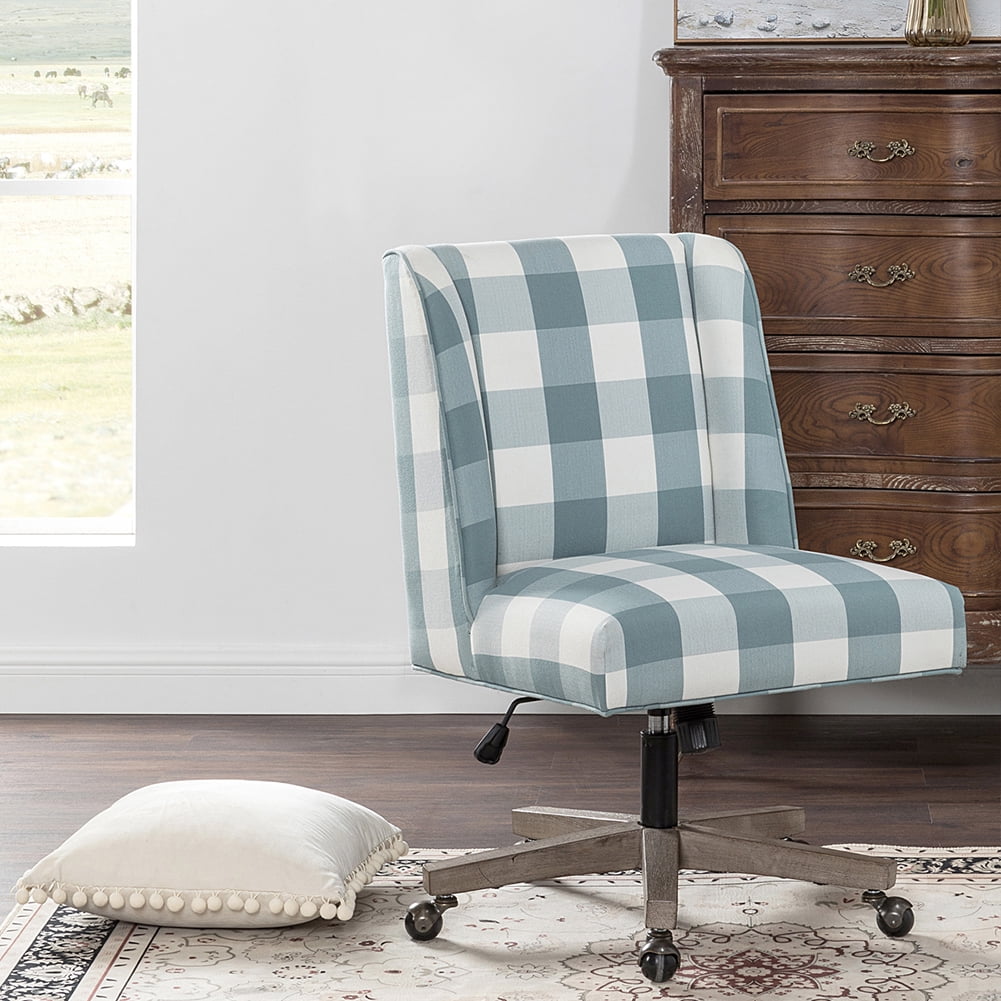Kepooman Modern Adjustable Rolling Upholstered Chair for Home Office, White & Light Blue Cross Kepooman Modern Adjustable Rolling Upholstered Chair for Home Office, White & Light Blue Cross